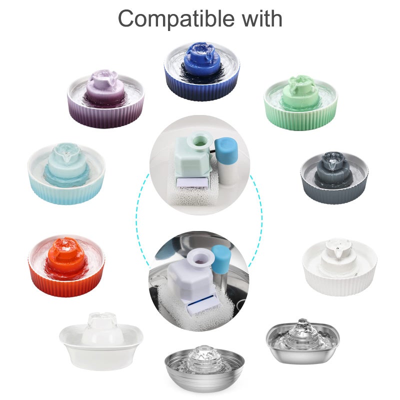 Wonder Creature 8 Packs Ceramic Cat Fountain Filter for Aurora, Cupcake and 360Â° Stainless Steel Cat Water Fountain, 8 Carbon Filters & 2 Pre-filter Sponges, Dog Water Fountain Dispenser Filters Pack - Image 3